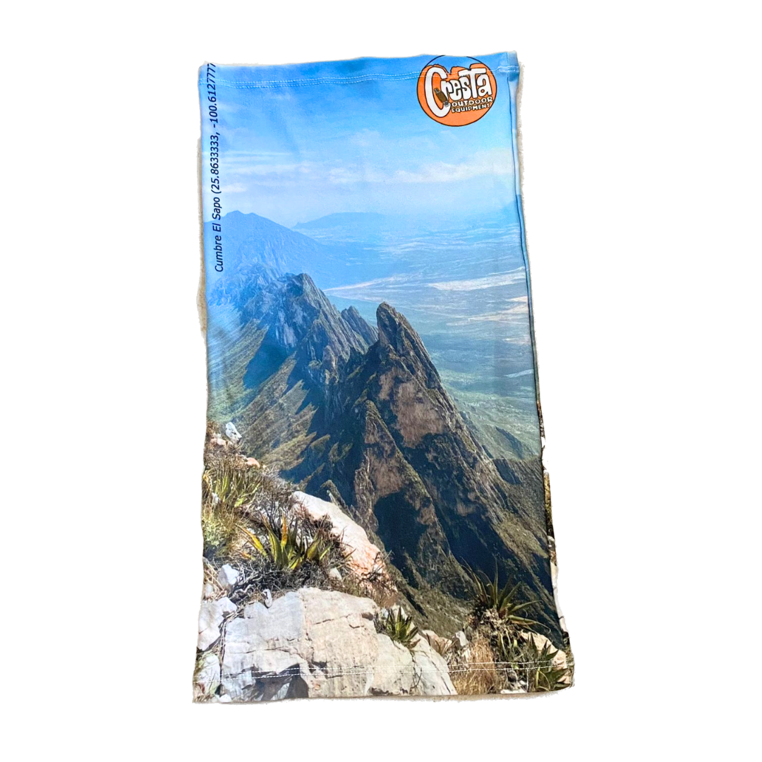Bandana con el diseño del cerro del sapo marca Cresta Outdoor Equipment